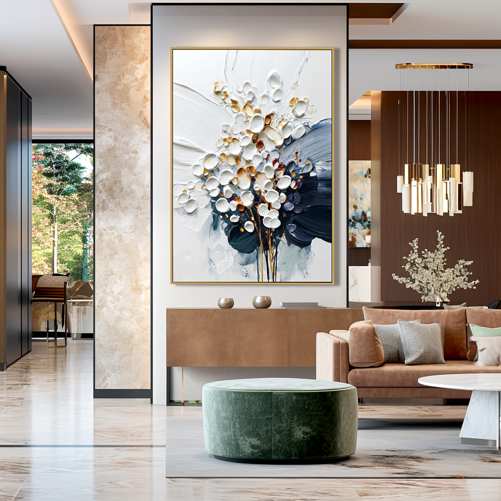 Silent Convergence – Hand-Painted Abstract Textured Floral Oil Painting#AB14236