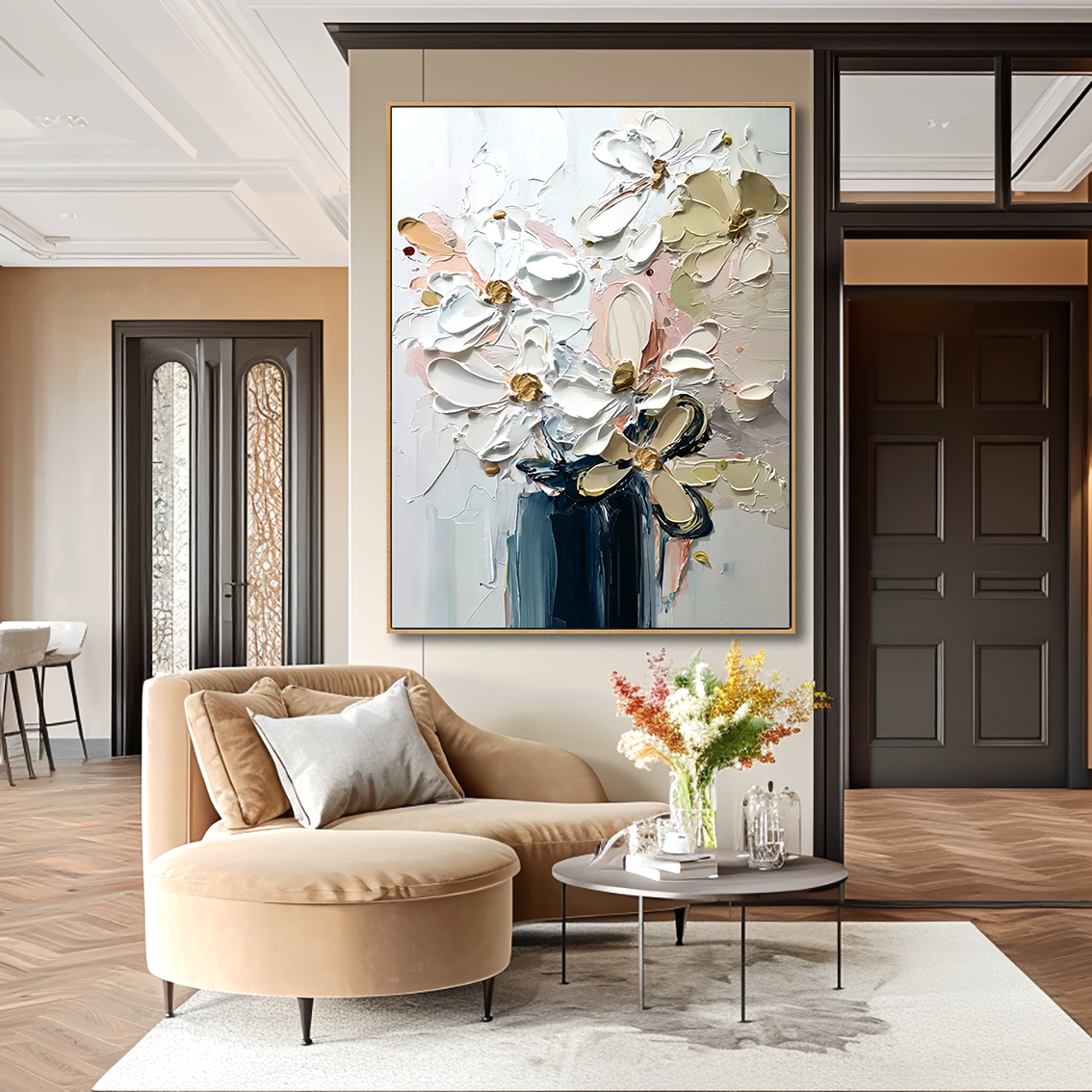 Quiet Blooming – Hand-Painted Abstract Textured Floral Oil Painting#AB14237