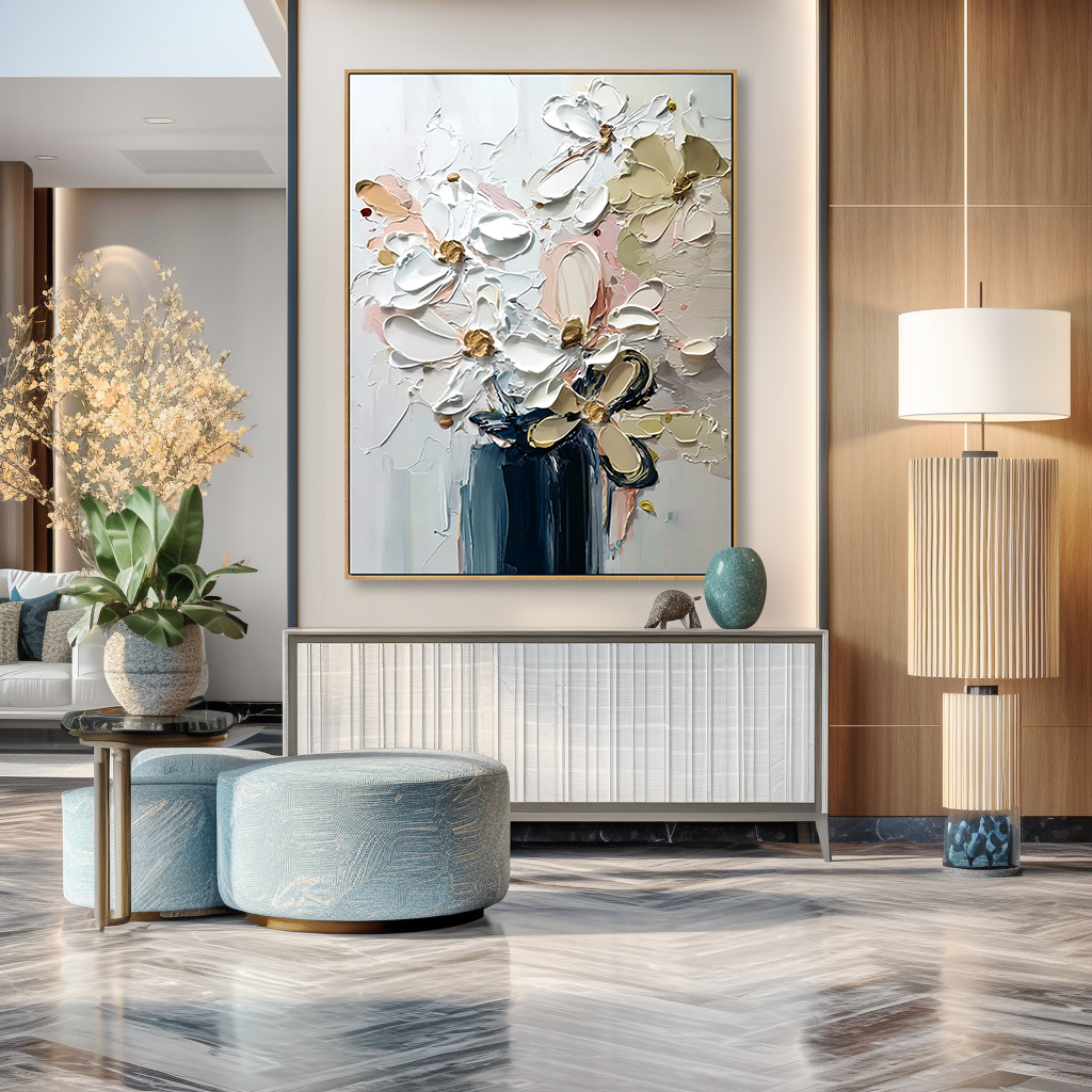 Quiet Blooming – Hand-Painted Abstract Textured Floral Oil Painting#AB14237