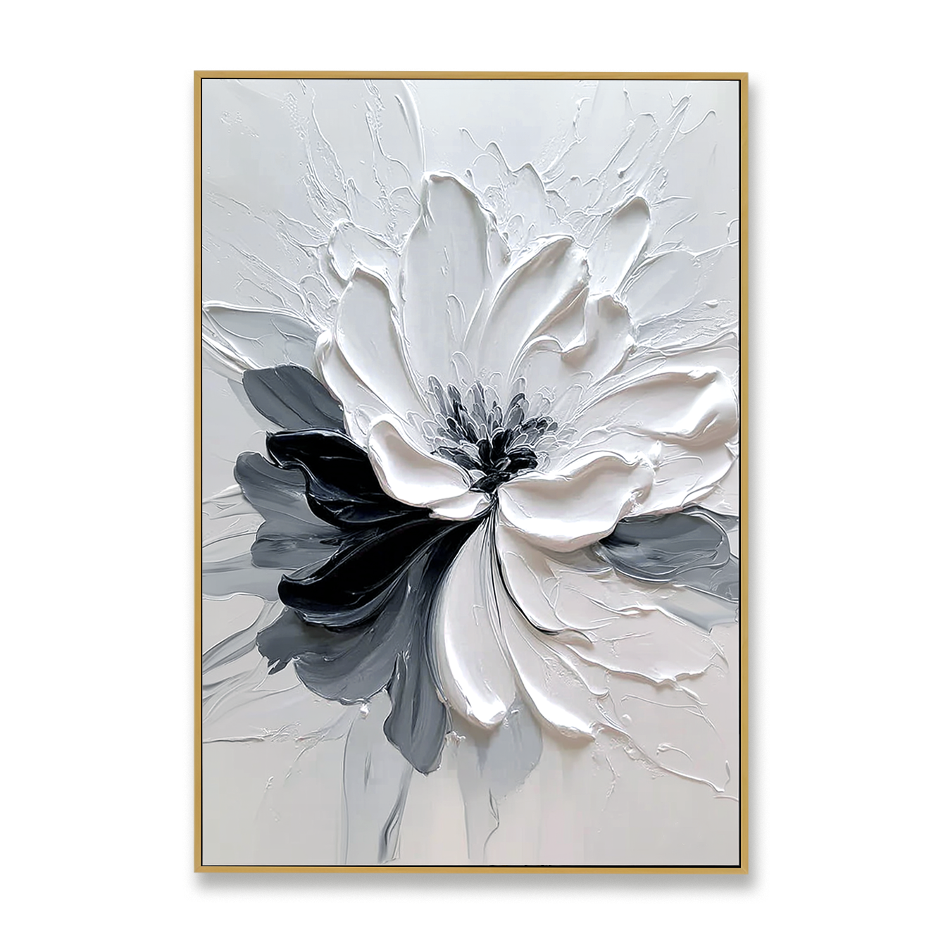 Quiet Contrast – Hand-Painted Abstract Textured Floral Oil Painting#AB14239