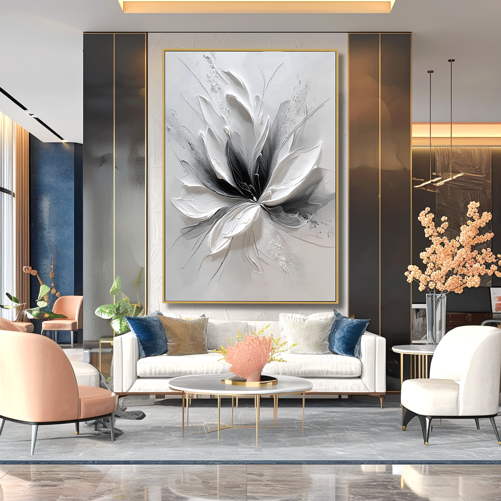 Silent Bloom – Hand-Painted Abstract Textured Floral Oil Painting#AB14240