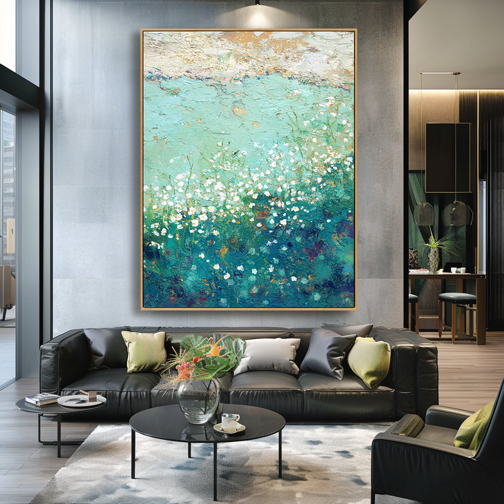 Quiet Meadow – Hand-Painted Abstract Textured Floral Landscape Oil Painting#AB14243