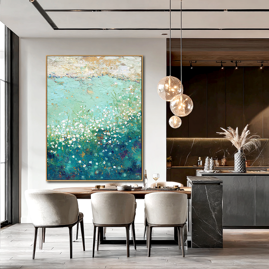 Quiet Meadow – Hand-Painted Abstract Textured Floral Landscape Oil Painting#AB14243