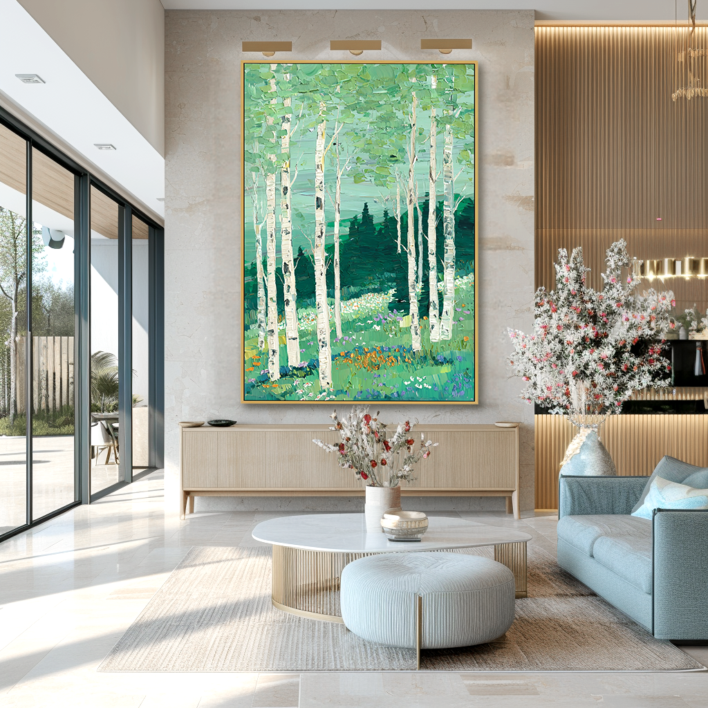 Still Grove – Hand-Painted Abstract Textured Forest Landscape Oil Painting#AB14244