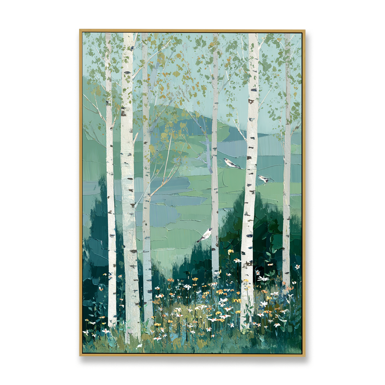 Drifting Through the Grove – Hand-Painted Abstract Birch Forest Oil Painting#AB14248