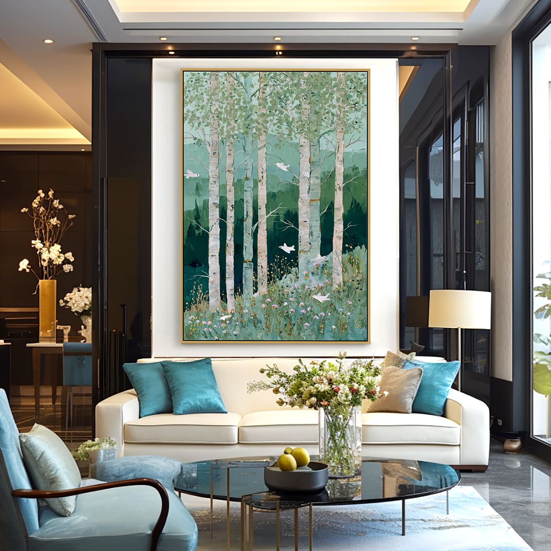 Whispers Between the Trees – Hand-Painted Abstract Birch Forest Oil Painting#AB14249