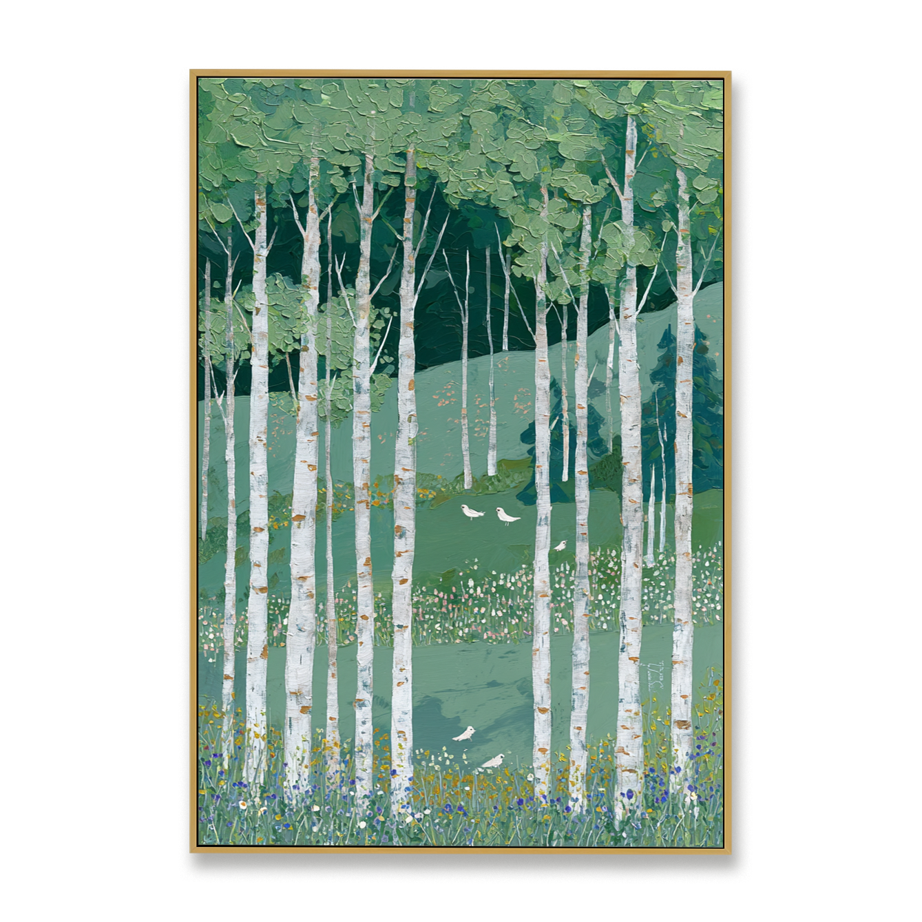 Still Meadow Grove – Hand-Painted Abstract Birch Forest Oil Painting#AB14250