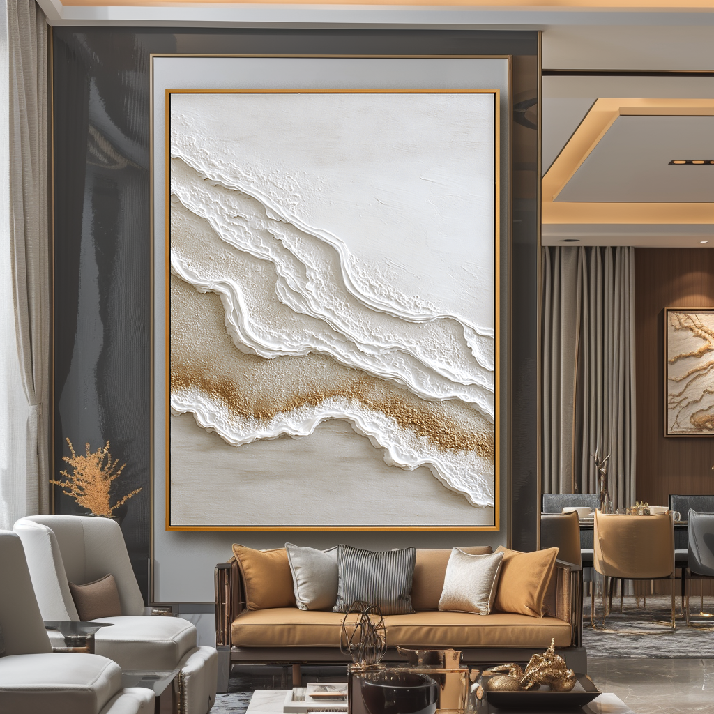 Tidal Silence Textured Abstract Canvas Wall Art#AB14253