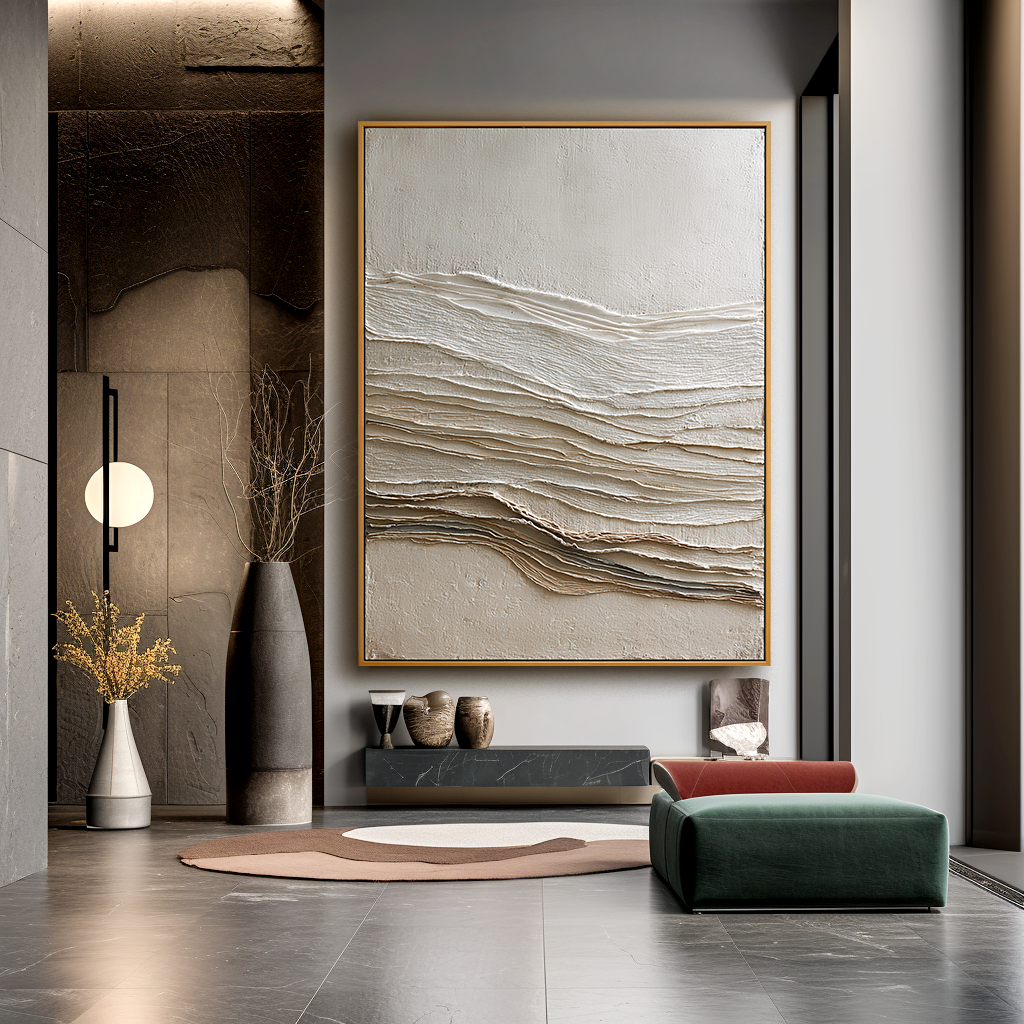 Soft Horizon Textured Abstract Canvas Wall Art#AB14255