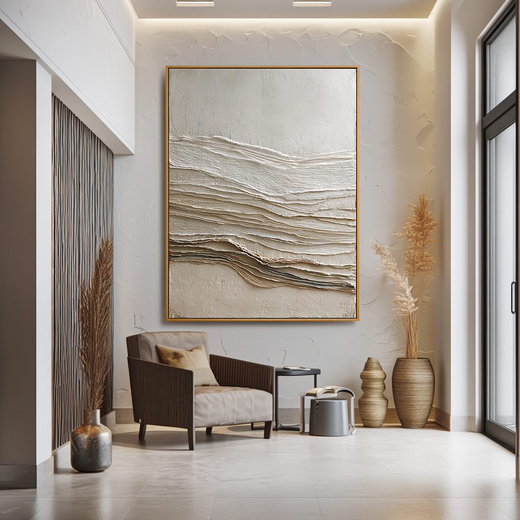 Soft Horizon Textured Abstract Canvas Wall Art#AB14255