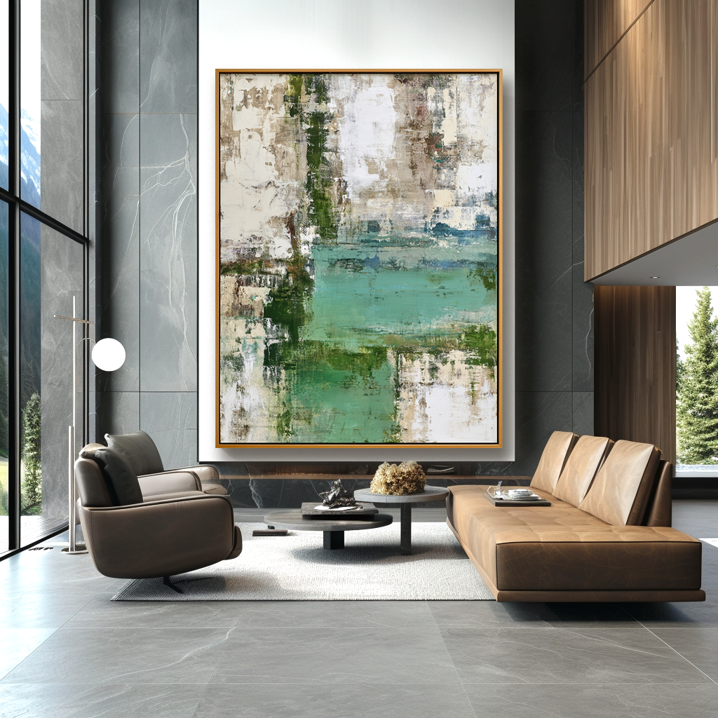 Verdant Echo Textured Abstract Canvas Wall Art#AB14256