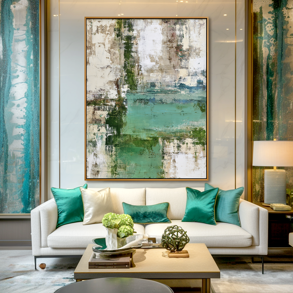 Verdant Echo Textured Abstract Canvas Wall Art#AB14256