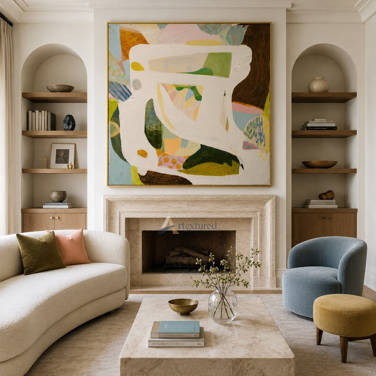 Colorful Abstract Wall Art with Soft Pastel Shapes#CI260434