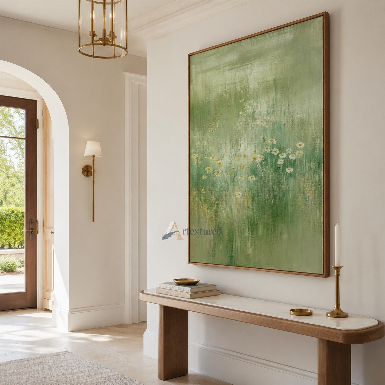 Soft Green Meadow Wall Art with Wildflowers#CI260436
