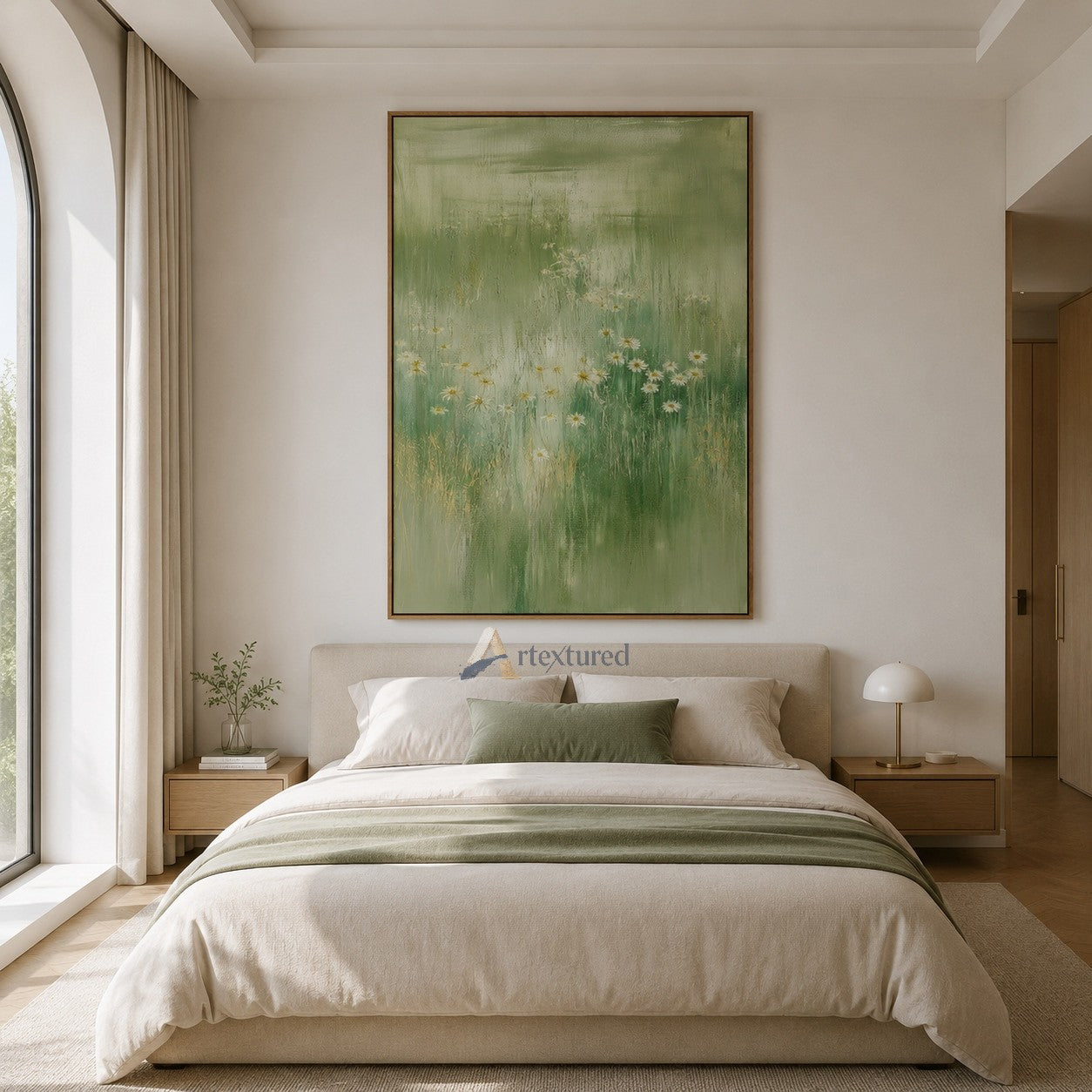 Soft Green Meadow Wall Art with Wildflowers#CI260436