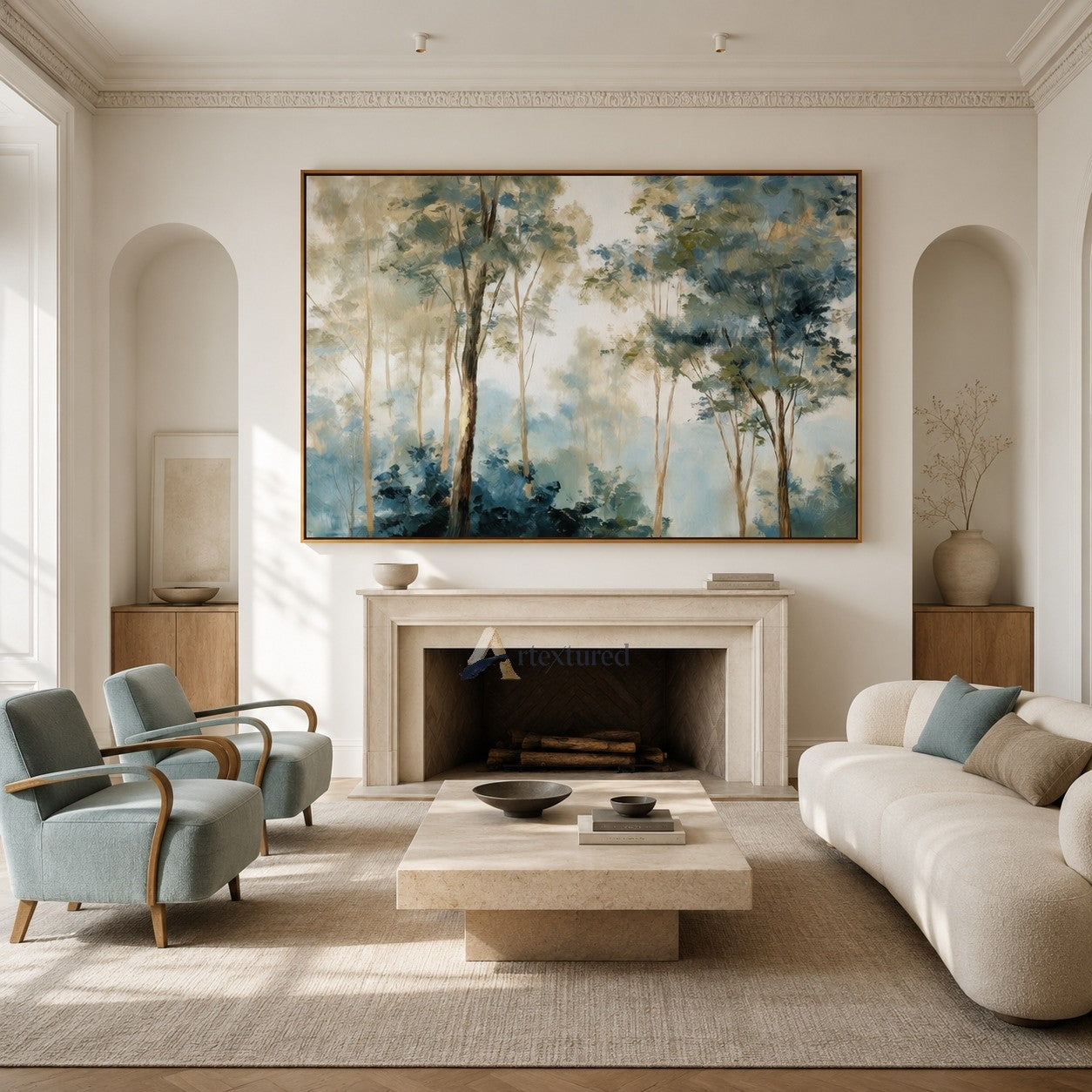 Misty Forest Wall Art with Soft Blue Green Trees#CI260437