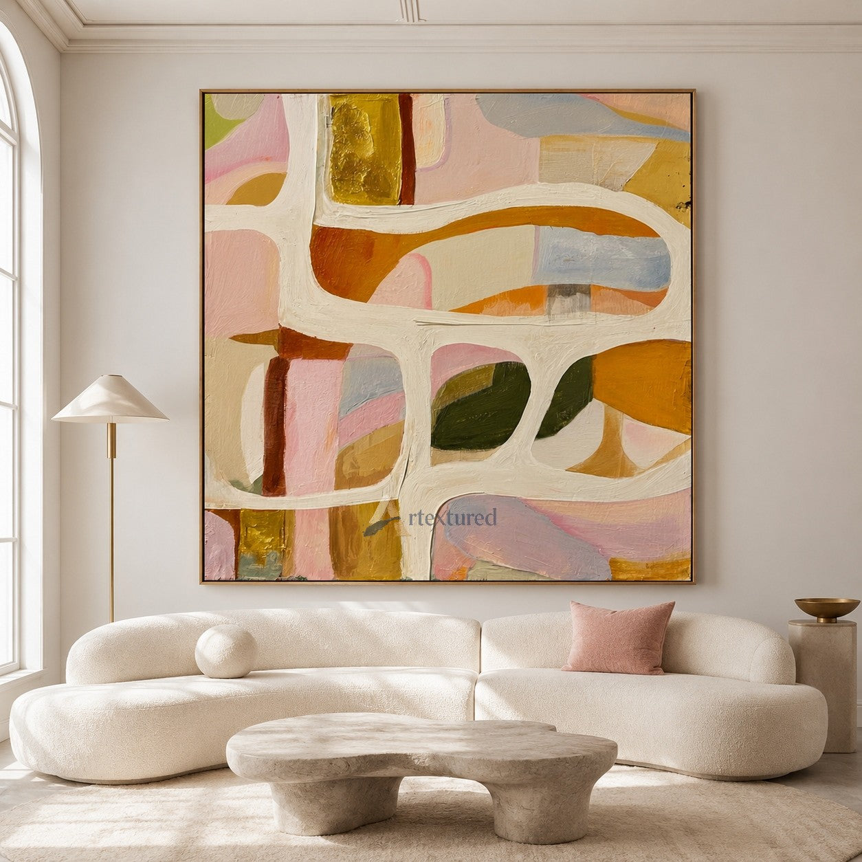 Warm Pastel Abstract Wall Art with Organic Lines#CI260438