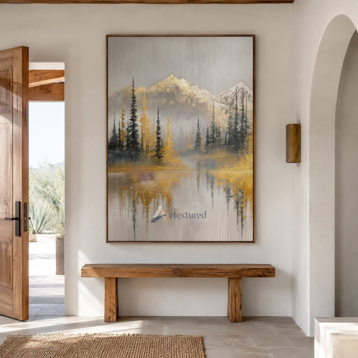 Golden Mountain Lake Wall Art with Forest View#CI260442