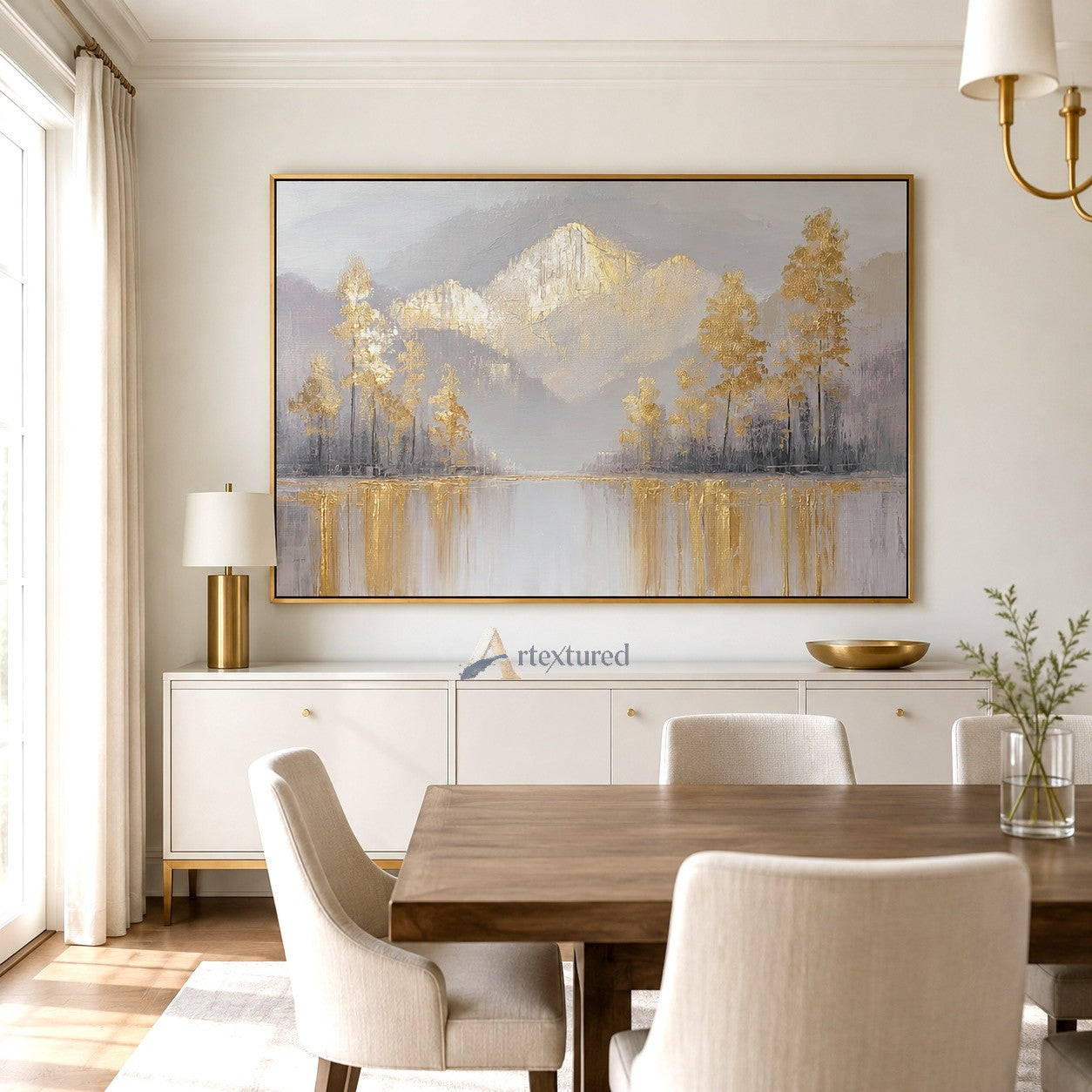 Golden Mountain Landscape Wall Art with Lake View#CI260445