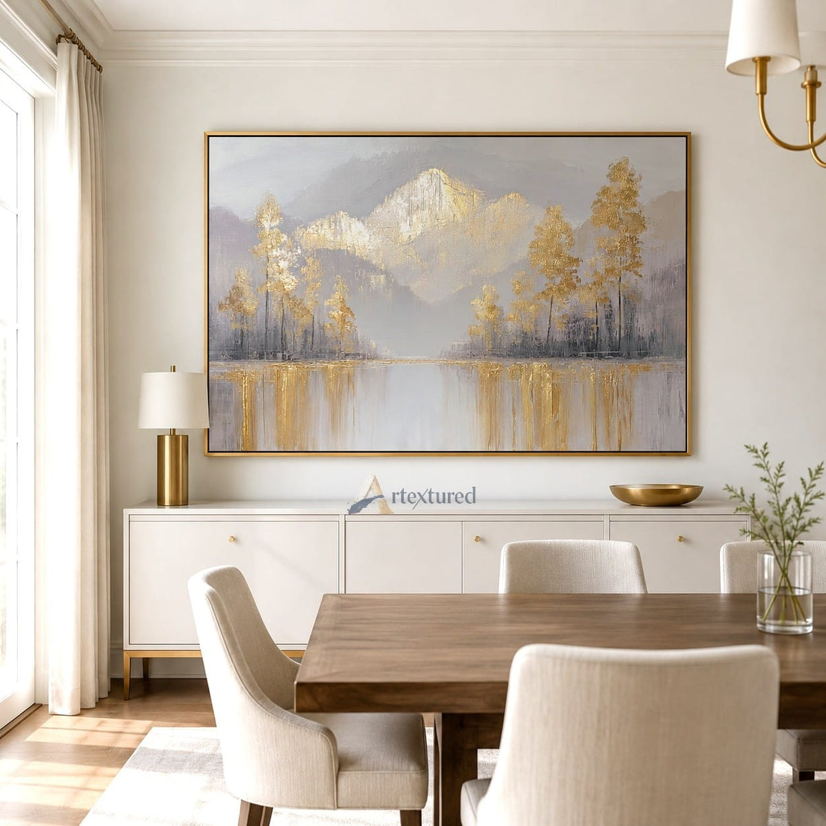Golden Mountain Landscape Wall Art with Lake View#CI260445