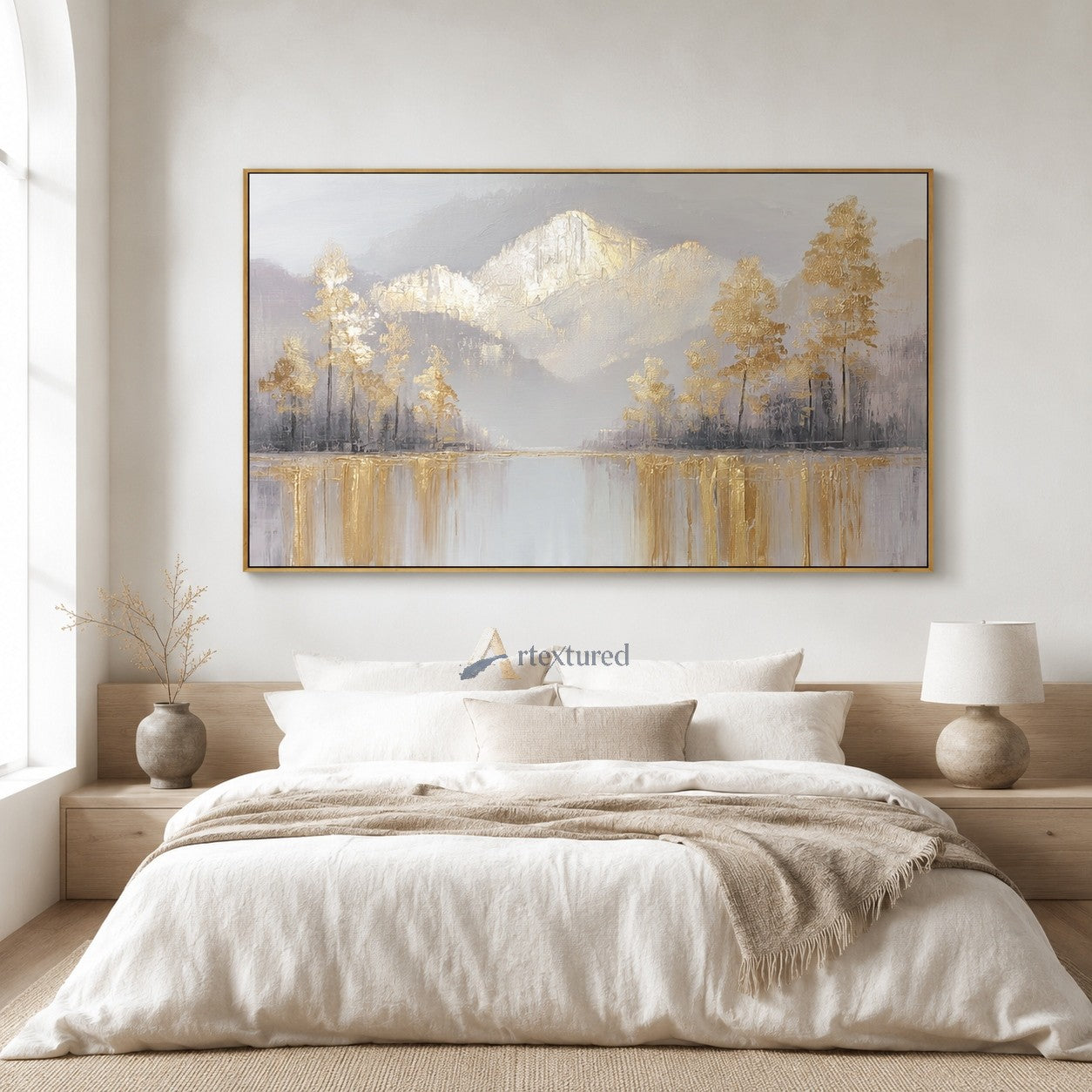 Golden Mountain Landscape Wall Art with Lake View#CI260445