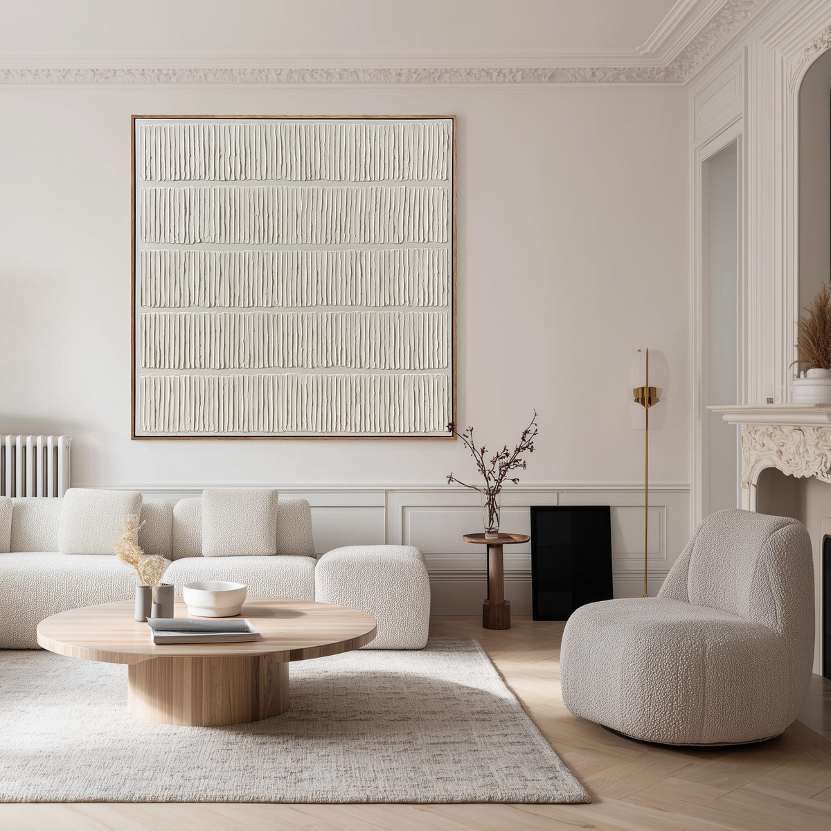 Quiet Lines – White Textured Minimalist Painting#CI260473