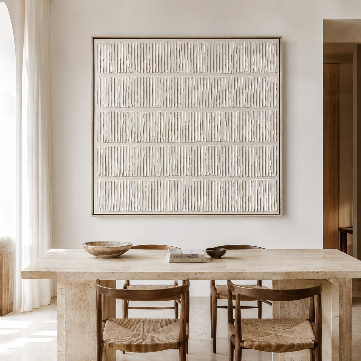 Quiet Lines – White Textured Minimalist Painting#CI260473