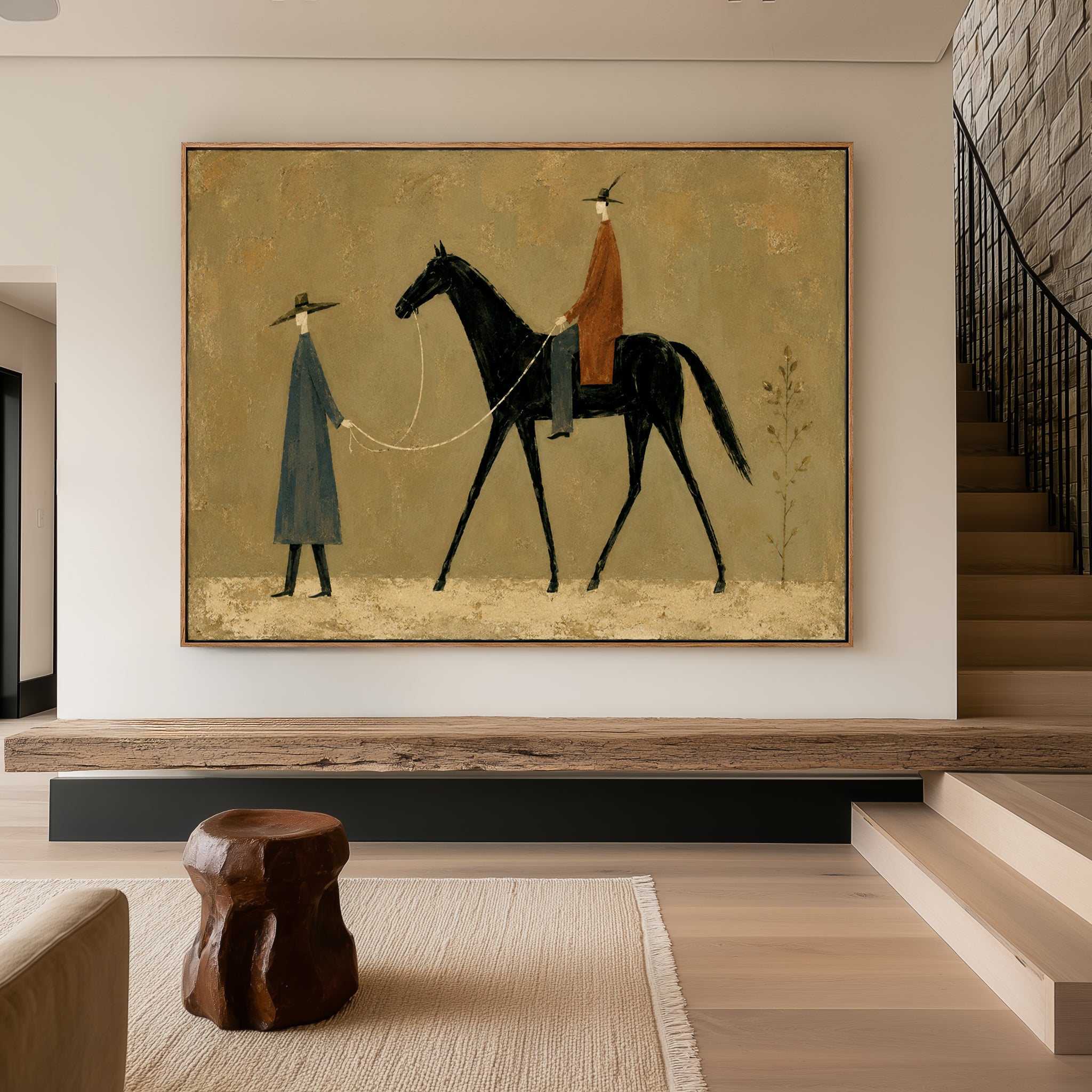 The Way Forward – Vintage Black Horse Western Painting#CI260476
