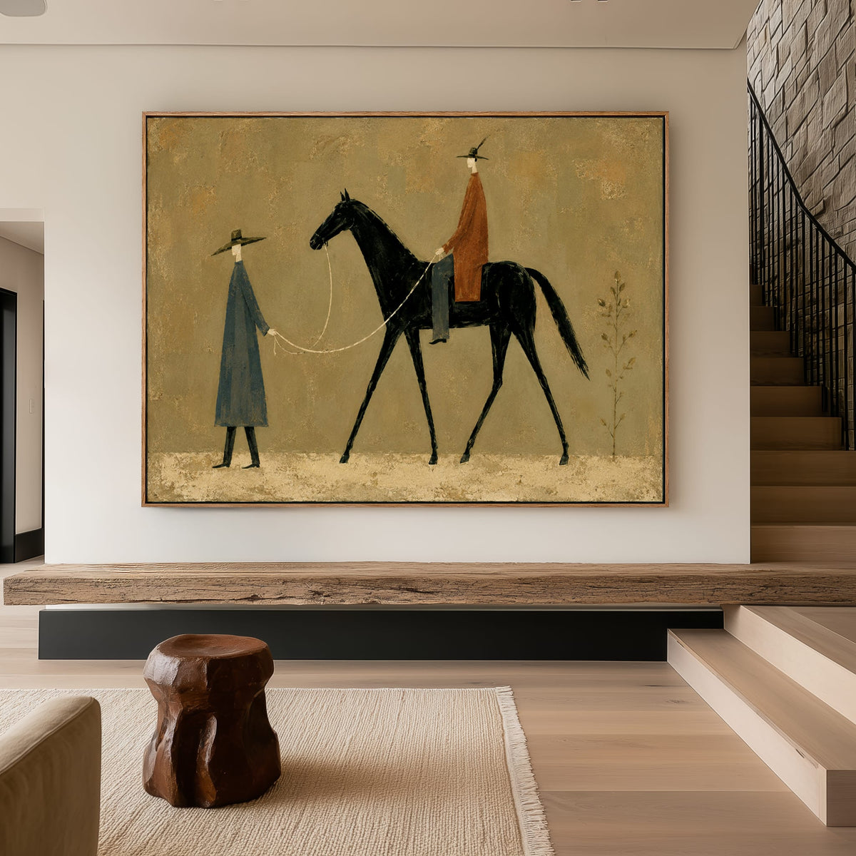 The Way Forward – Vintage Black Horse Western Painting#CI260476