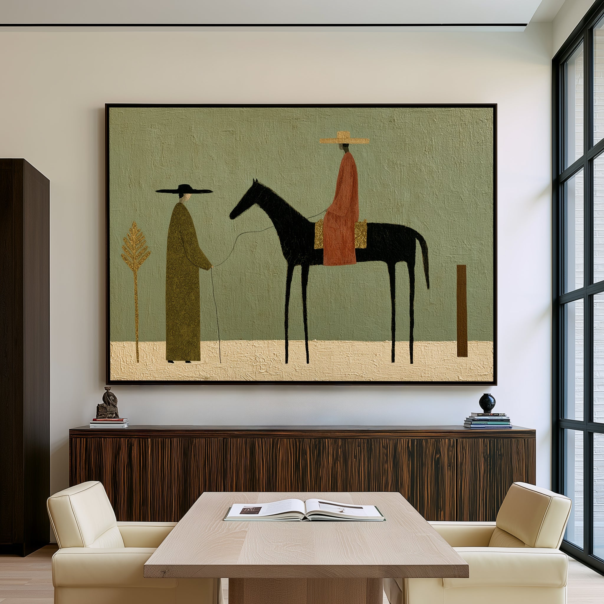 The Quiet Crossing – Southwest Black Horse Folk Art#CI260477