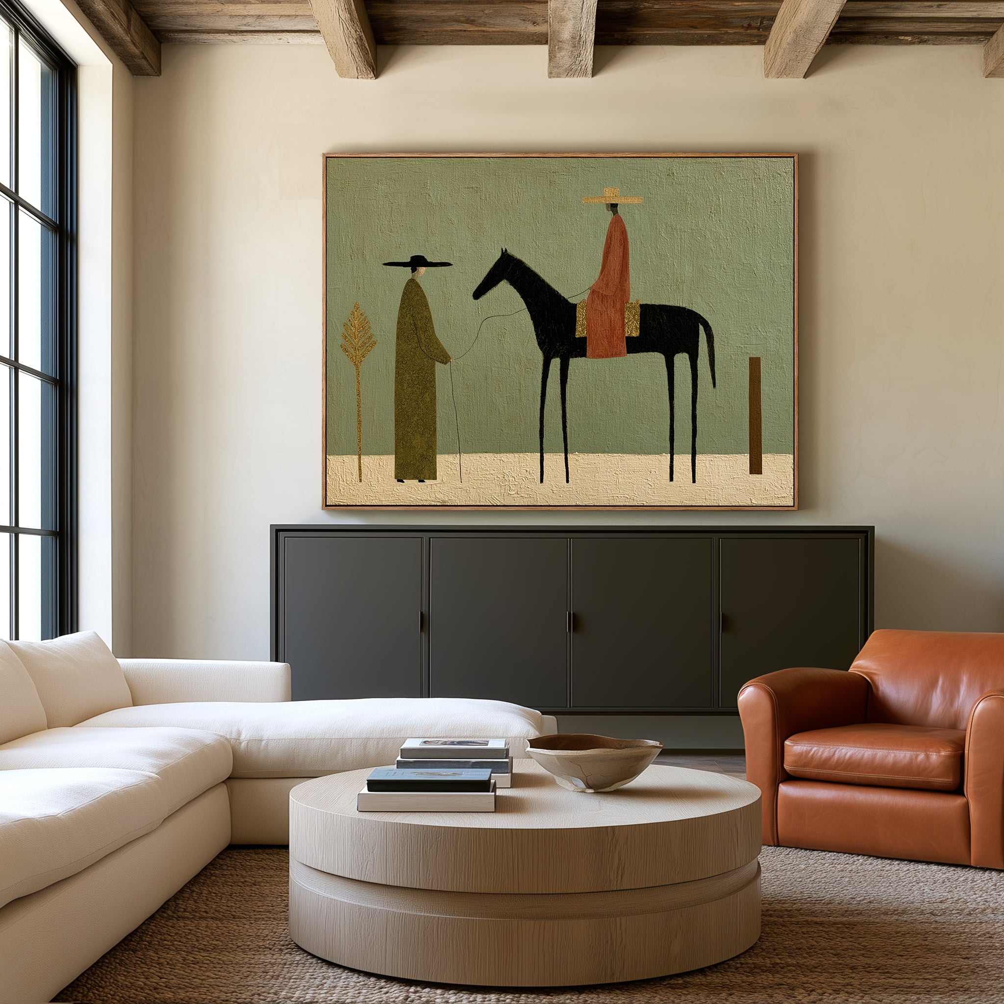 The Quiet Crossing – Southwest Black Horse Folk Art#CI260477