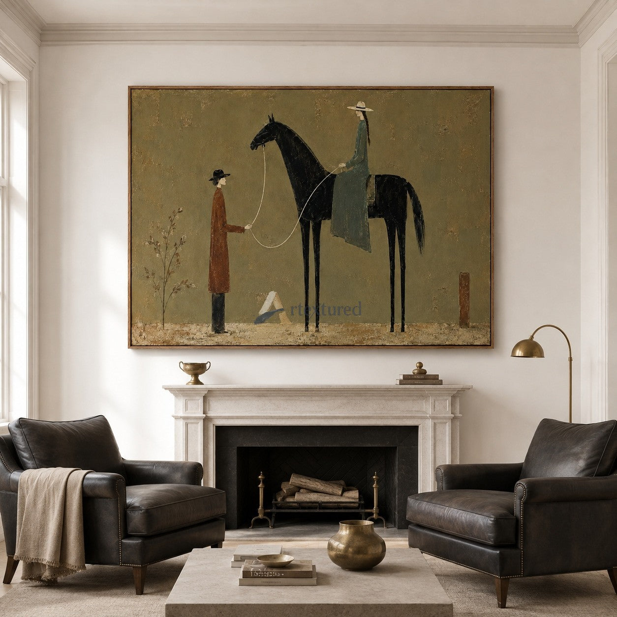 Between the Reins – Vintage Black Horse Equestrian Painting#CI260486