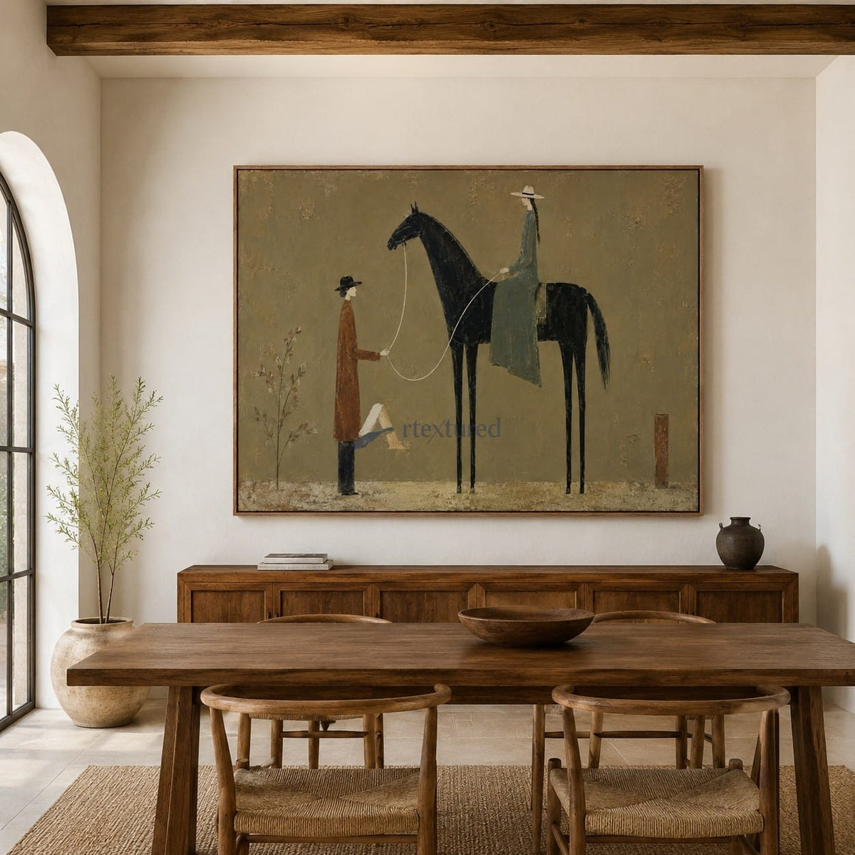 Between the Reins – Vintage Black Horse Equestrian Painting#CI260486