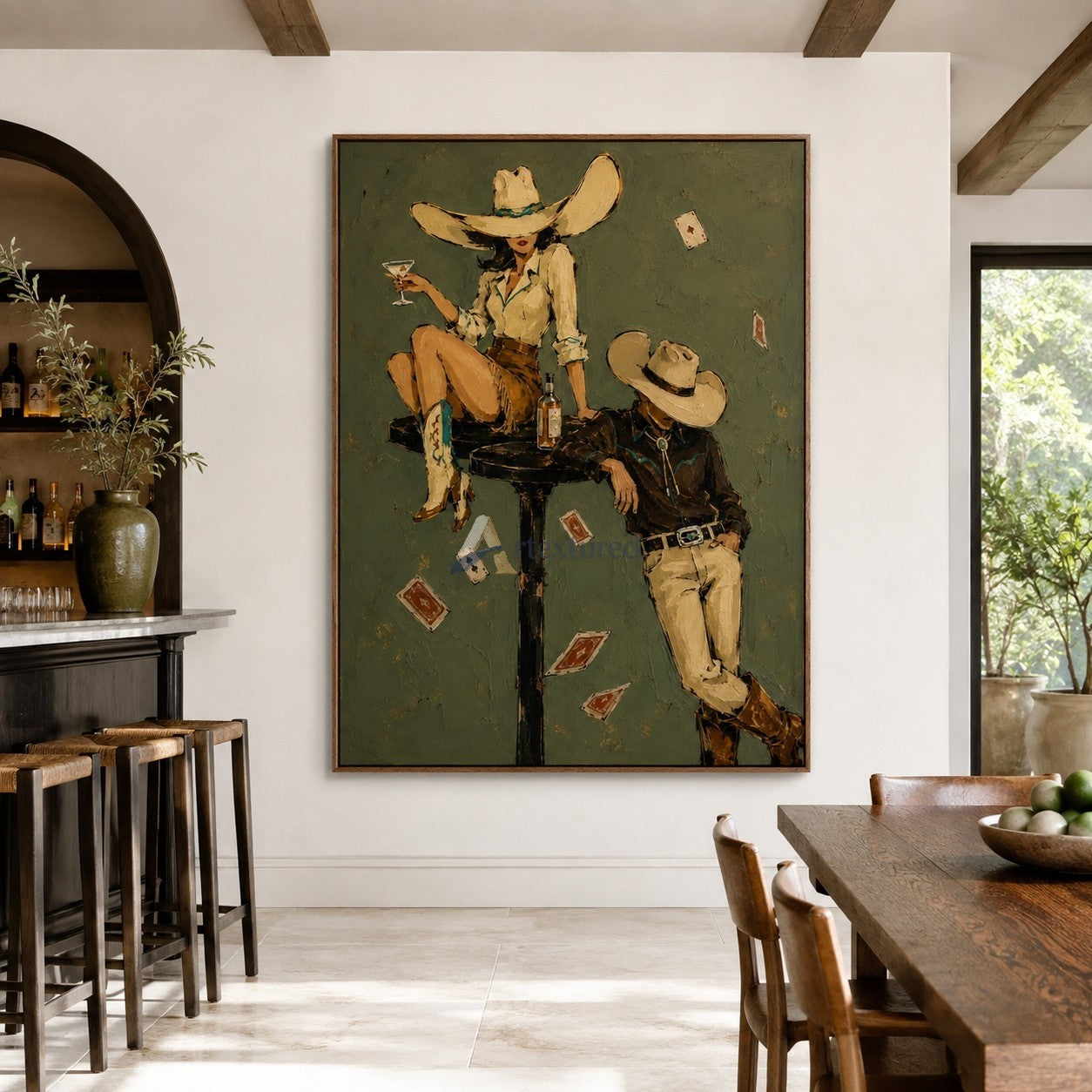 Wild Cards & Whiskey – Textured Cowboy Bar Painting#CI260488