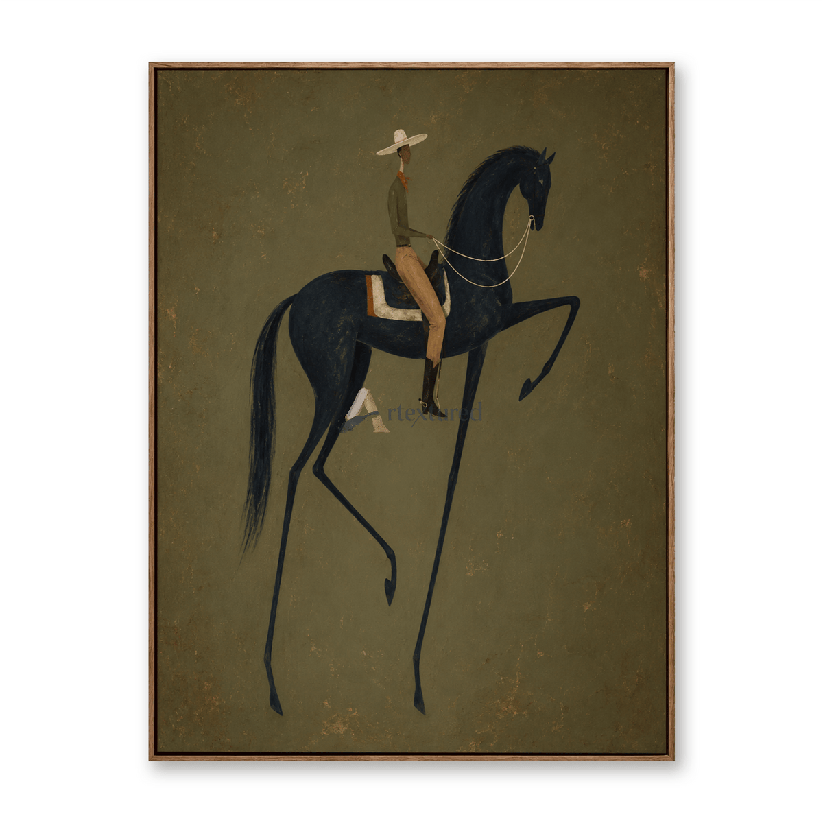 Quiet Command – Minimalist Black Horse and Rider Painting#CI260491