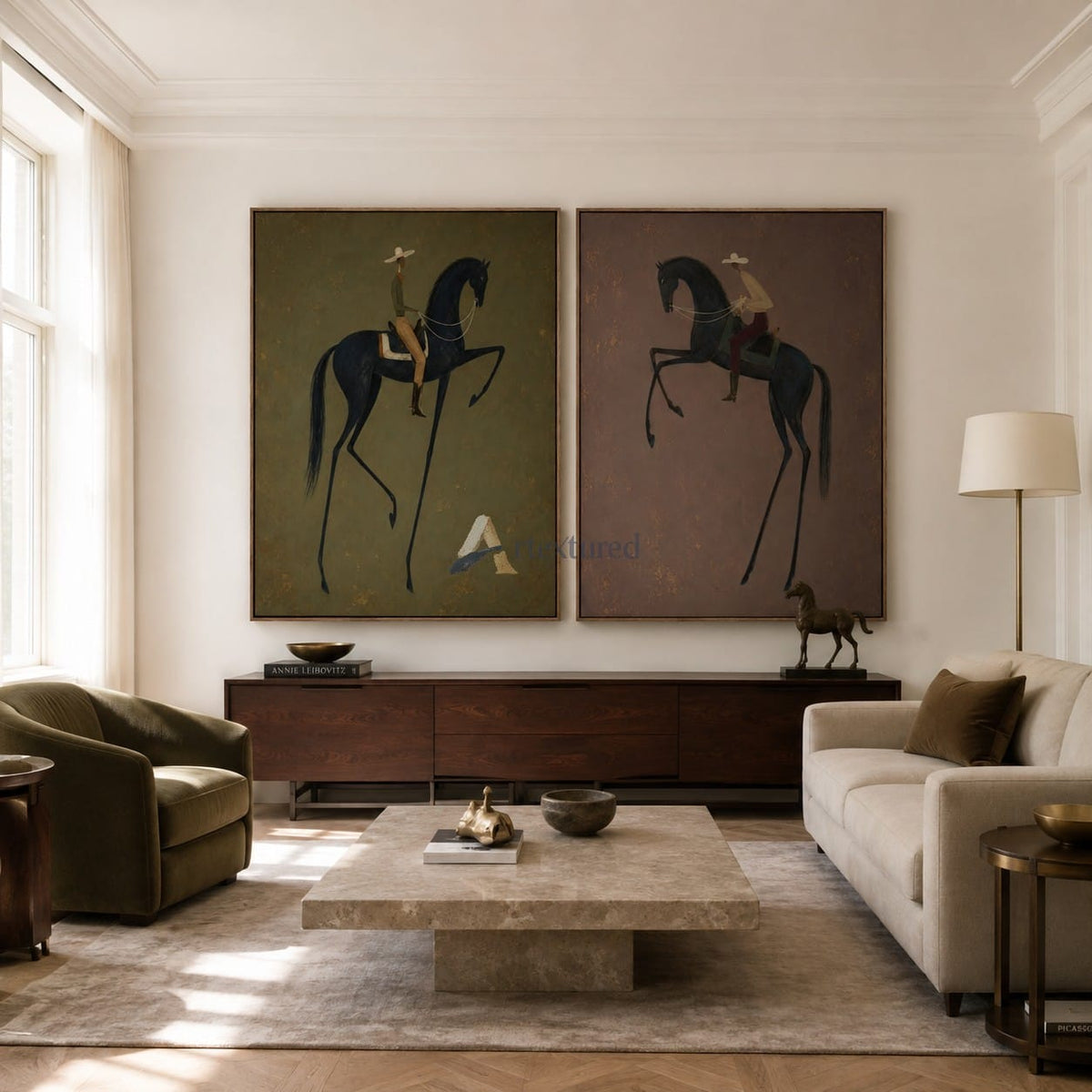 Twin Cadence – Black Horse and Rider Diptych Set#CI260492