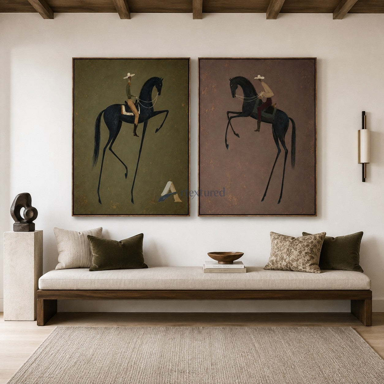 Twin Cadence – Black Horse and Rider Diptych Set#CI260492