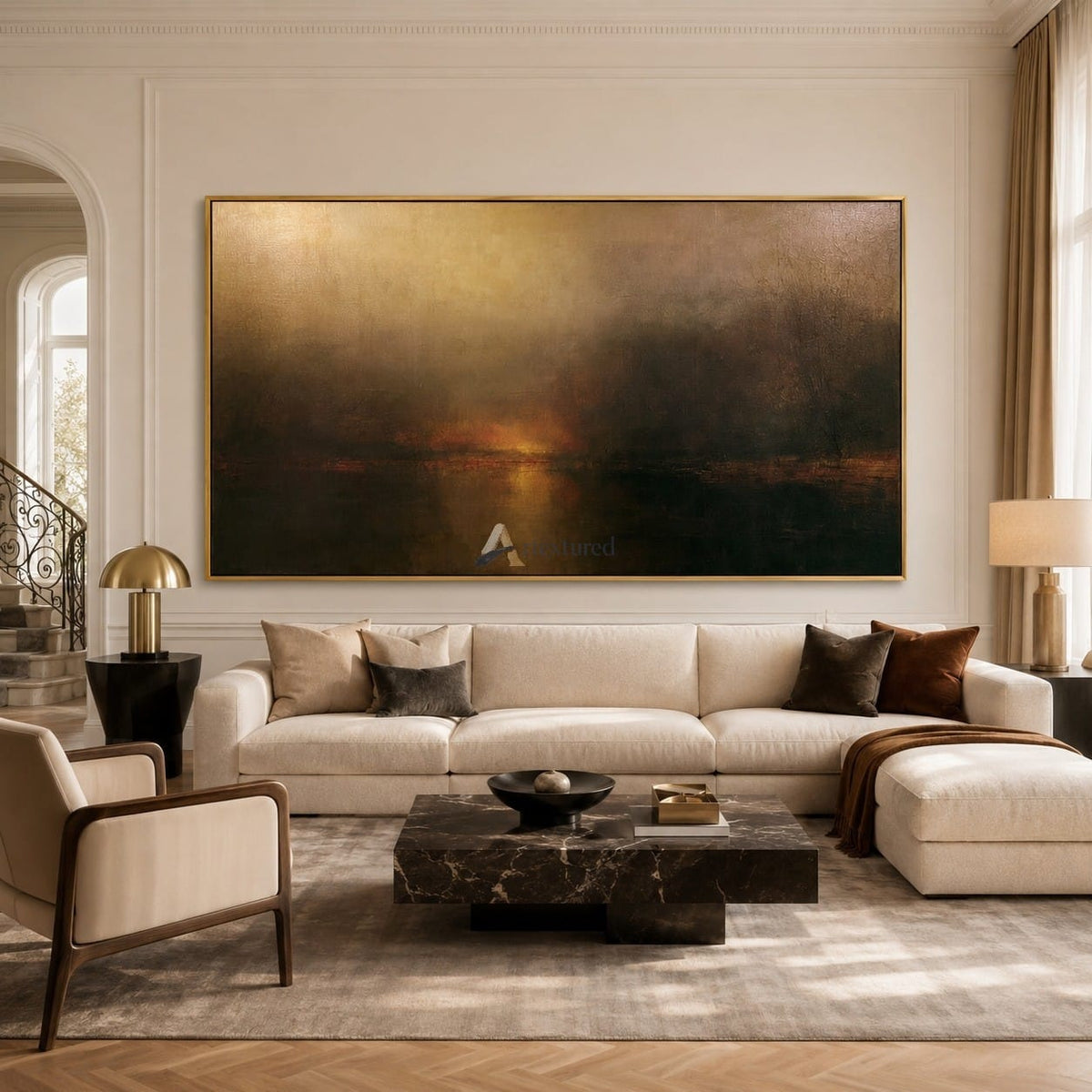 Last Ember – Dark Abstract Sunset Landscape Oil Painting#CI260530