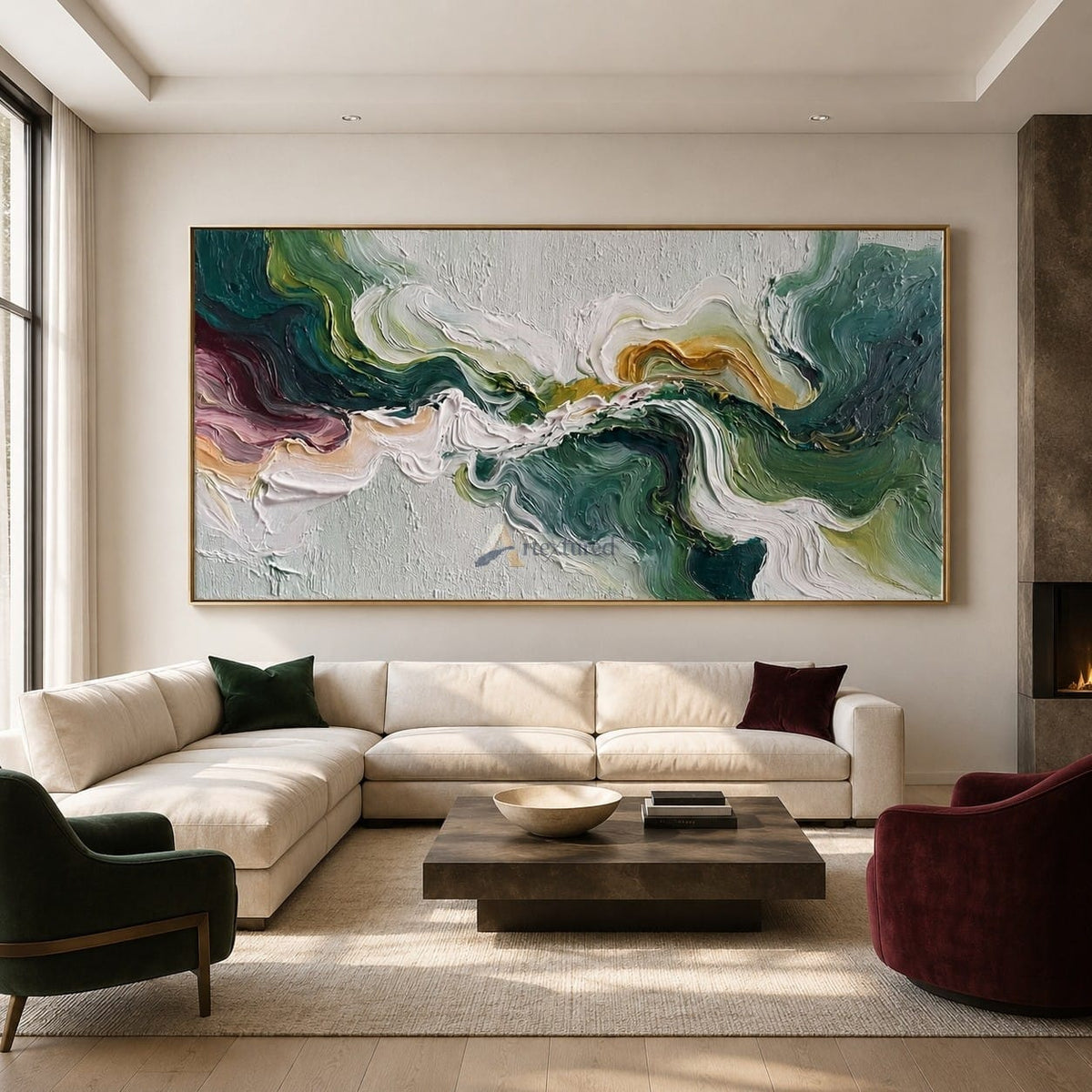 Verdant Tides – Green Textured Abstract Oil Painting#CI260534