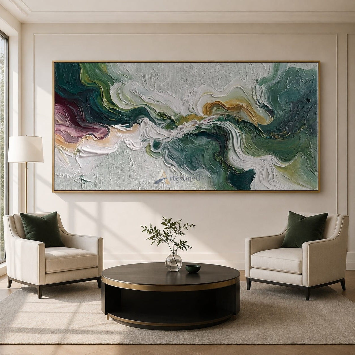 Verdant Tides – Green Textured Abstract Oil Painting#CI260534