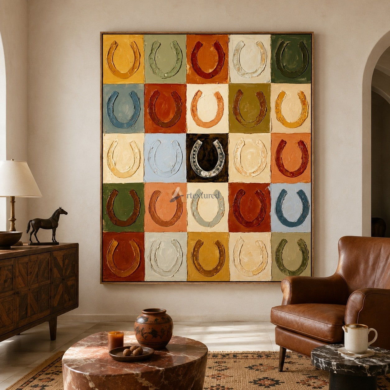 Lucky Grid – Textured Horseshoe Western Oil Painting#CI260538