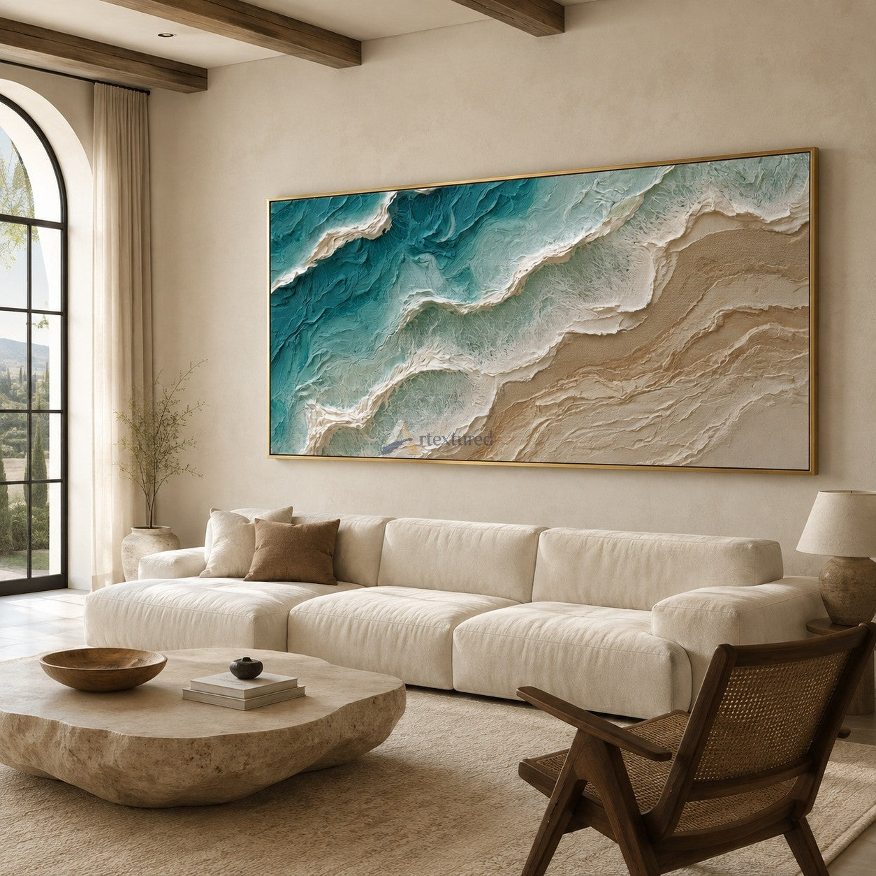 Where Tide Meets Sand – Textured Coastal Ocean Painting#CI260539