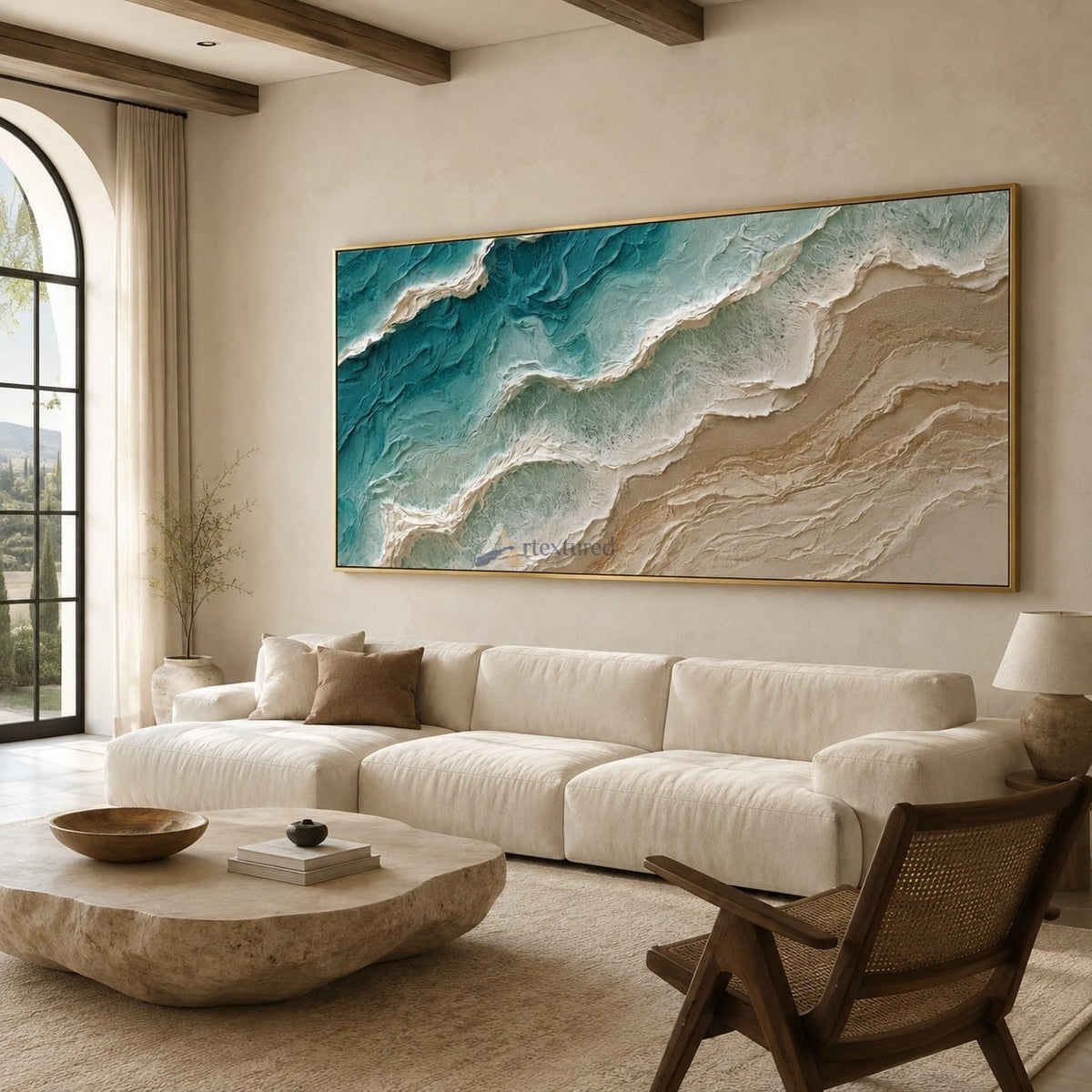 texture Where Tide Meets Sand – Textured Coastal Ocean Painting#CI260539