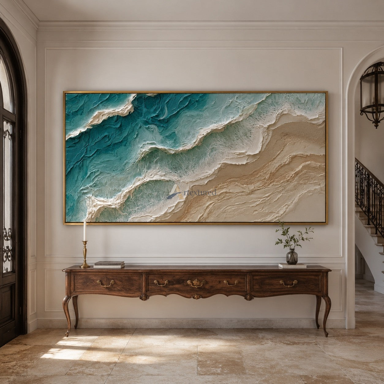 Where Tide Meets Sand – Textured Coastal Ocean Painting#CI260539