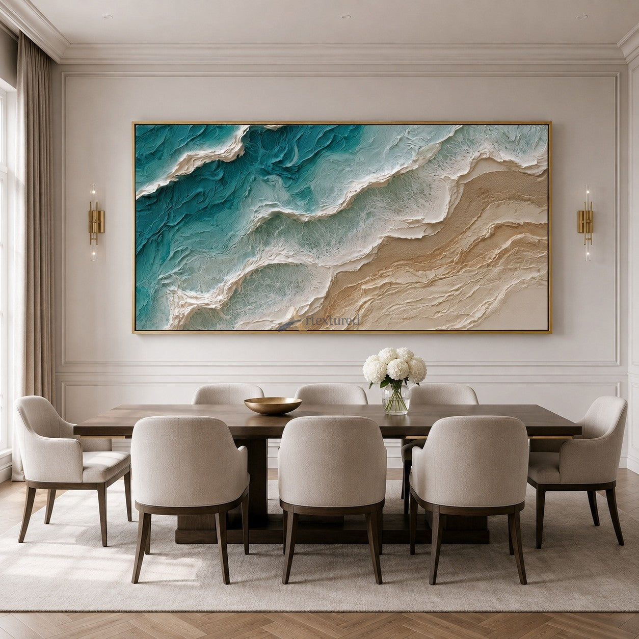 Where Tide Meets Sand – Textured Coastal Ocean Painting#CI260539