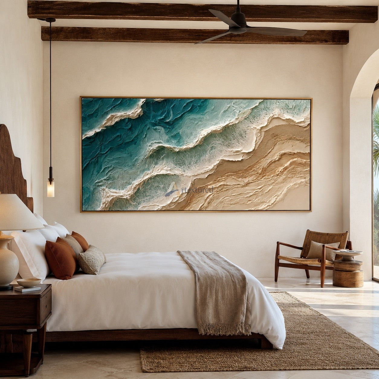 Where Tide Meets Sand – Textured Coastal Ocean Painting#CI260539