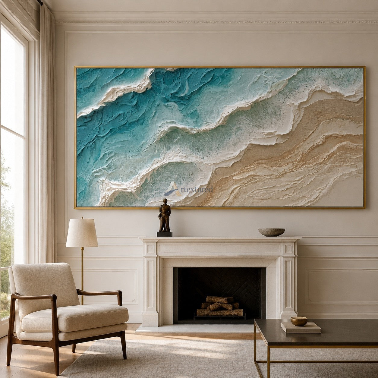 Where Tide Meets Sand – Textured Coastal Ocean Painting#CI260539