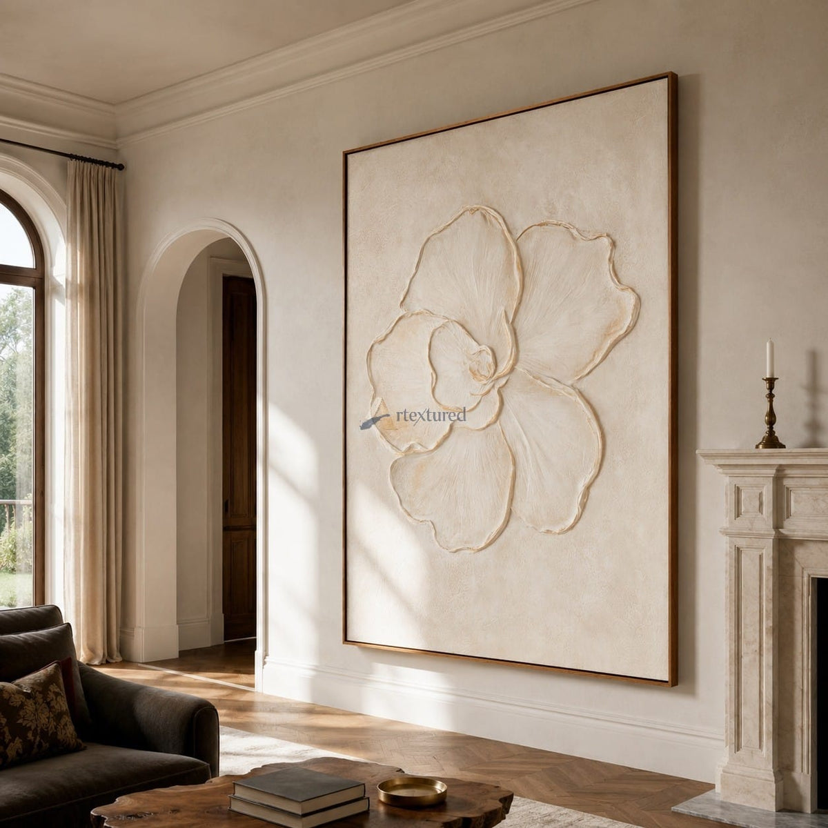 Ivory Petals – Neutral Textured Floral Painting#CI260540