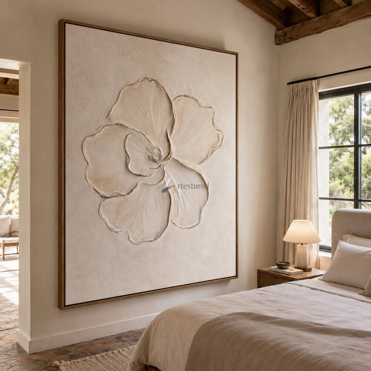 Ivory Petals – Neutral Textured Floral Painting#CI260540