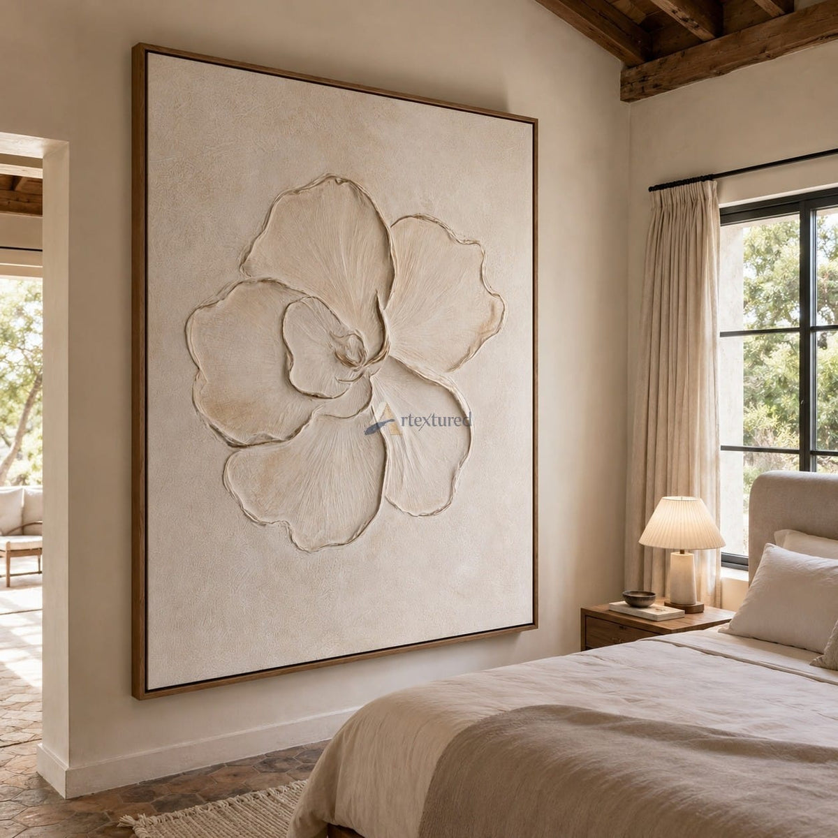 Ivory Petals – Neutral Textured Floral Painting#CI260540